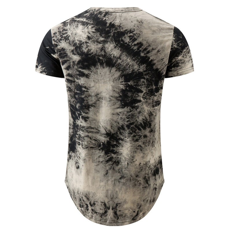 KLIEGOU Mens Hip Hop Tie-Dyed Hipster Curve Hem T Shirt(1803ZR Black XL) - Image 2